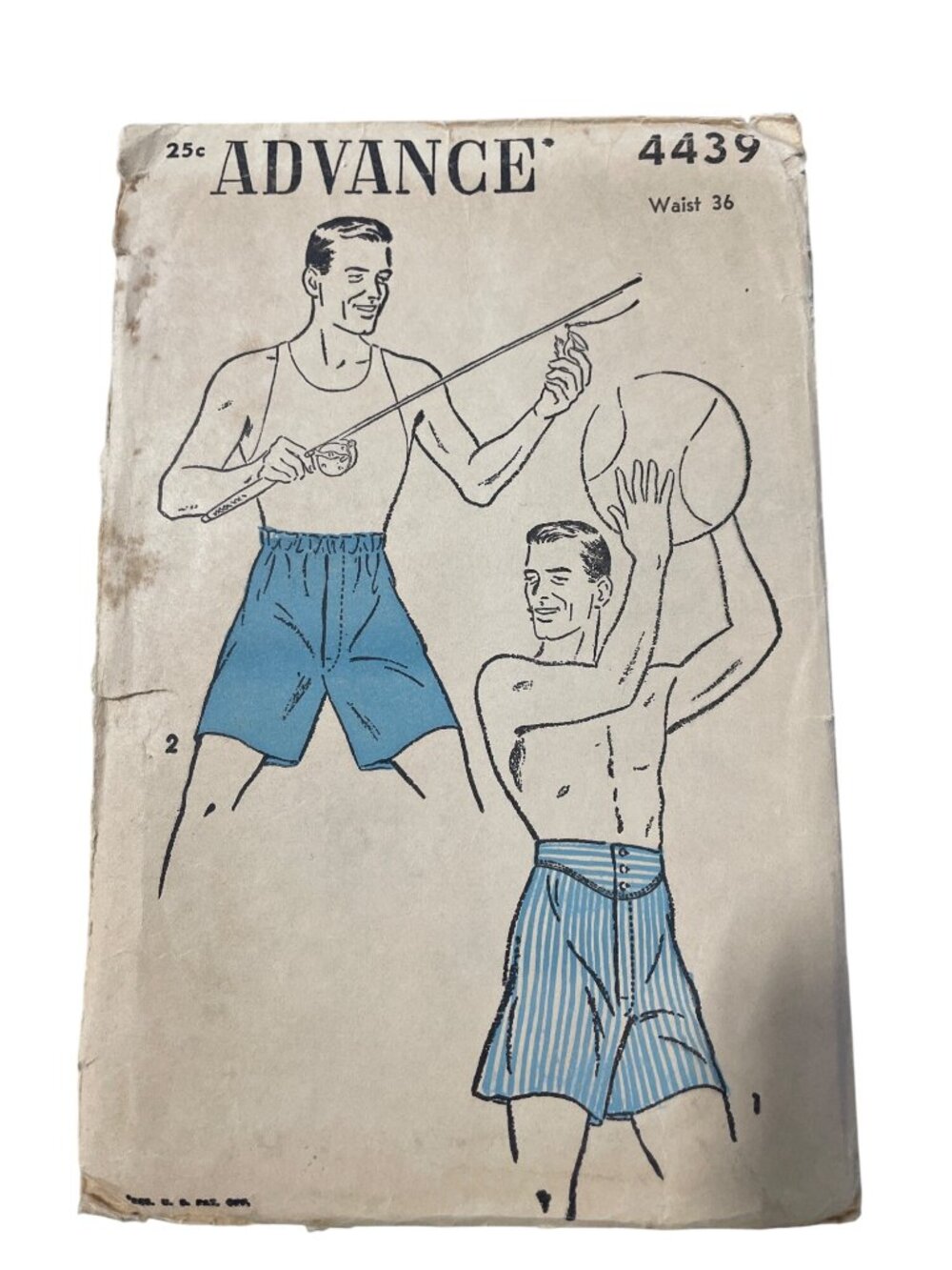 Vintage 40s Advance 4439 Sewing Pattern Waist 36 Men's Boxer Shorts Retro CUT